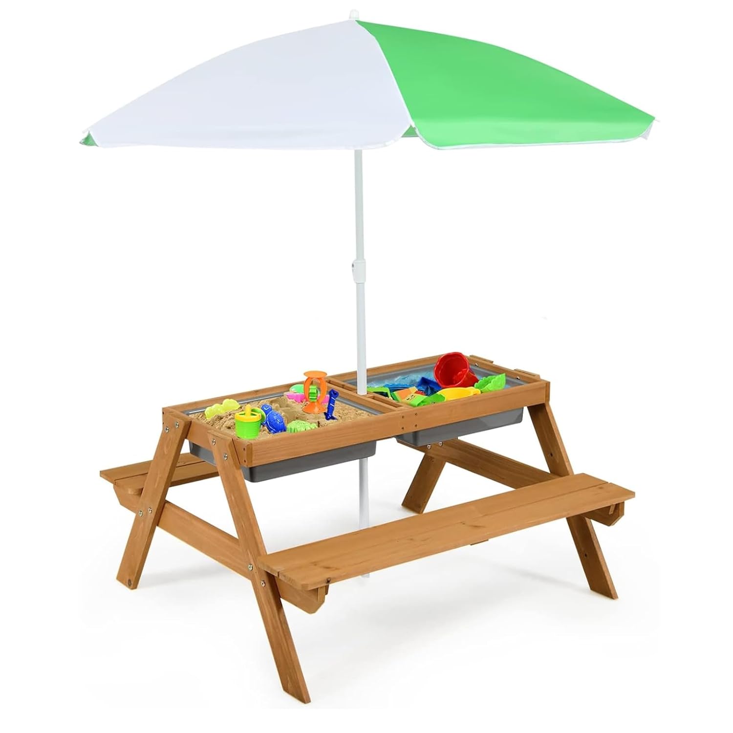 Kids Outdoor Umbrella For Table - 4in1 삼나무 어린이 피크닉 테이블 (모래&물놀이통,