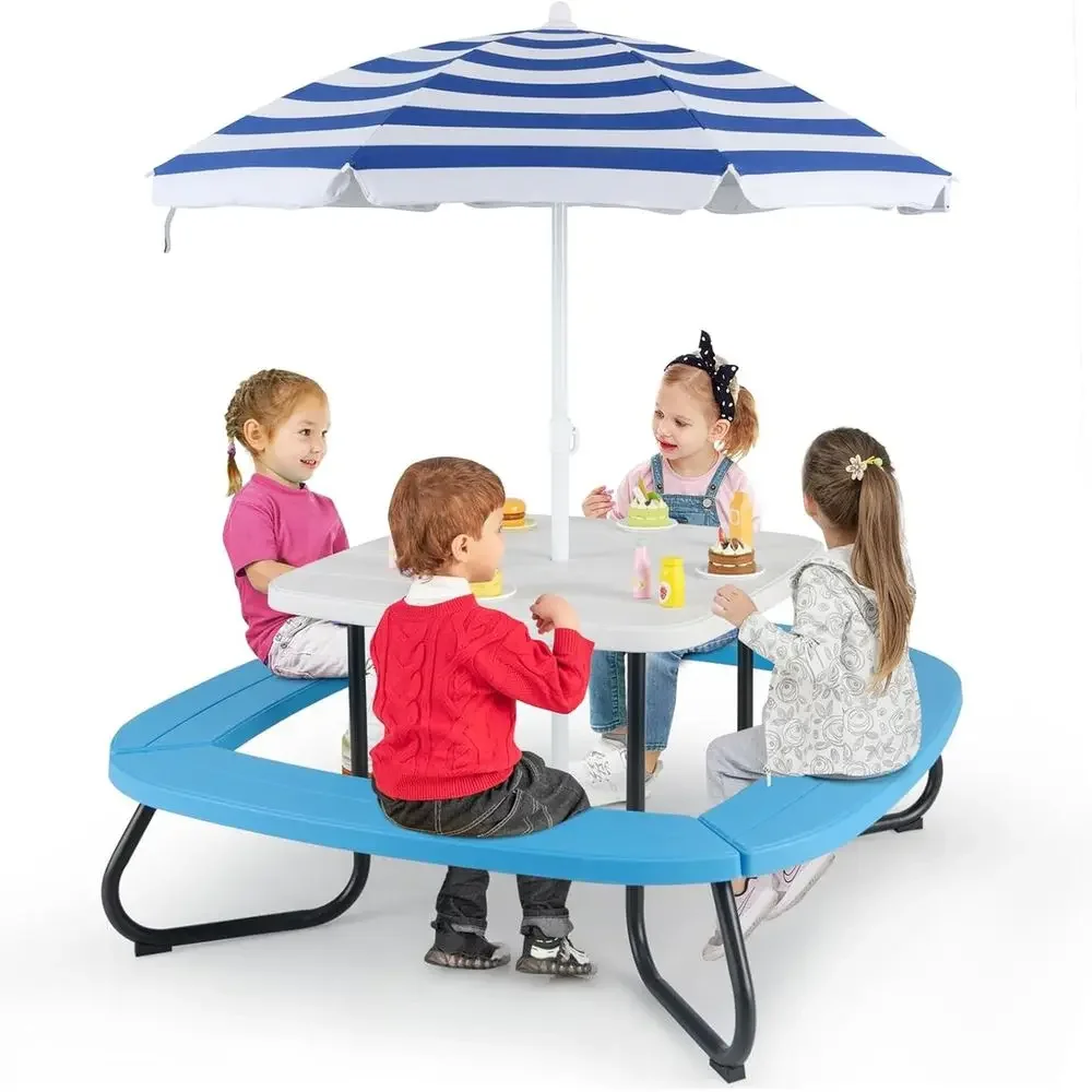 Kids Outdoor Umbrella For Table - 8인용 어린이 피크닉 테이블(우산 포함), 유아용