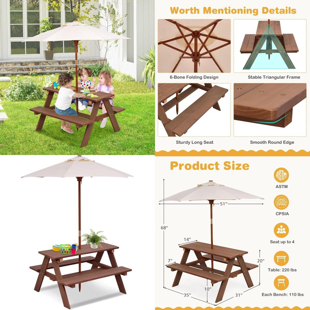 Kids Outdoor Umbrella For Table - 튼튼한 나무로 만든 어린이 피크닉 테이블