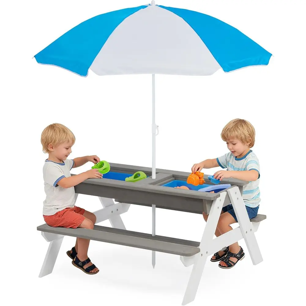 Kids Outdoor Umbrella For Table - 어린이용 3-in-1 접이식 나무 피크닉 테이블,