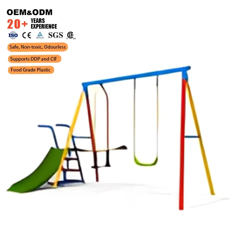 Kids Outdoor Swing And Slide - 야외용 금속 그네 프레임과 슬라이드 (어린이