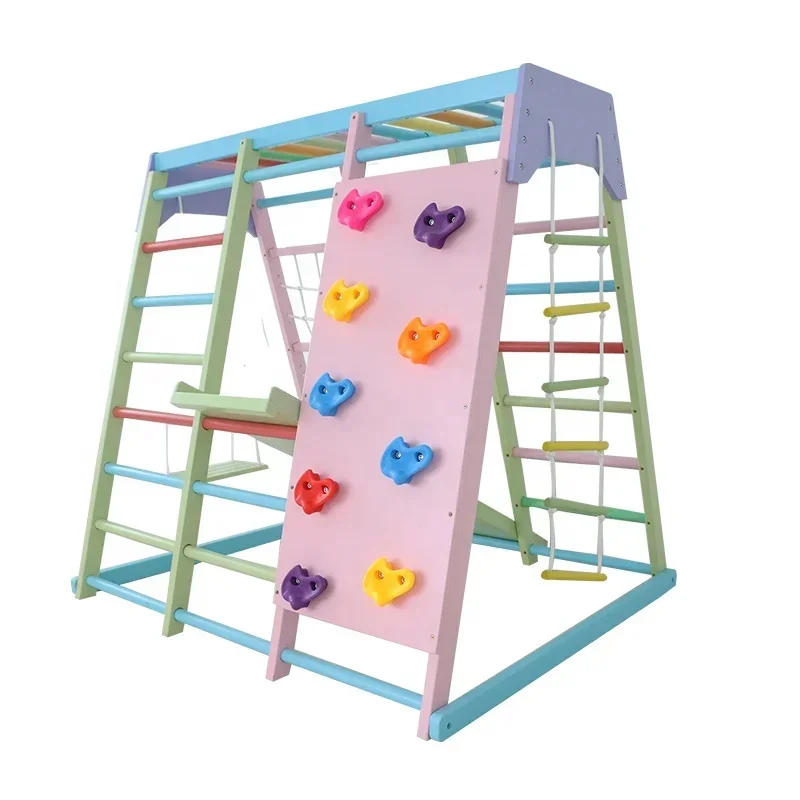 Kids Outdoor Swing And Slide - 어린이용 실내 나무 클라이밍 프레임 세트,