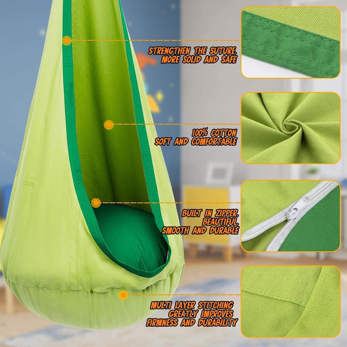 1개 어린이용 포드 스윙 시트 면 소재 아동용 해먹 스 - Kids Yellow Outdoor Chair 리뷰 및 가격