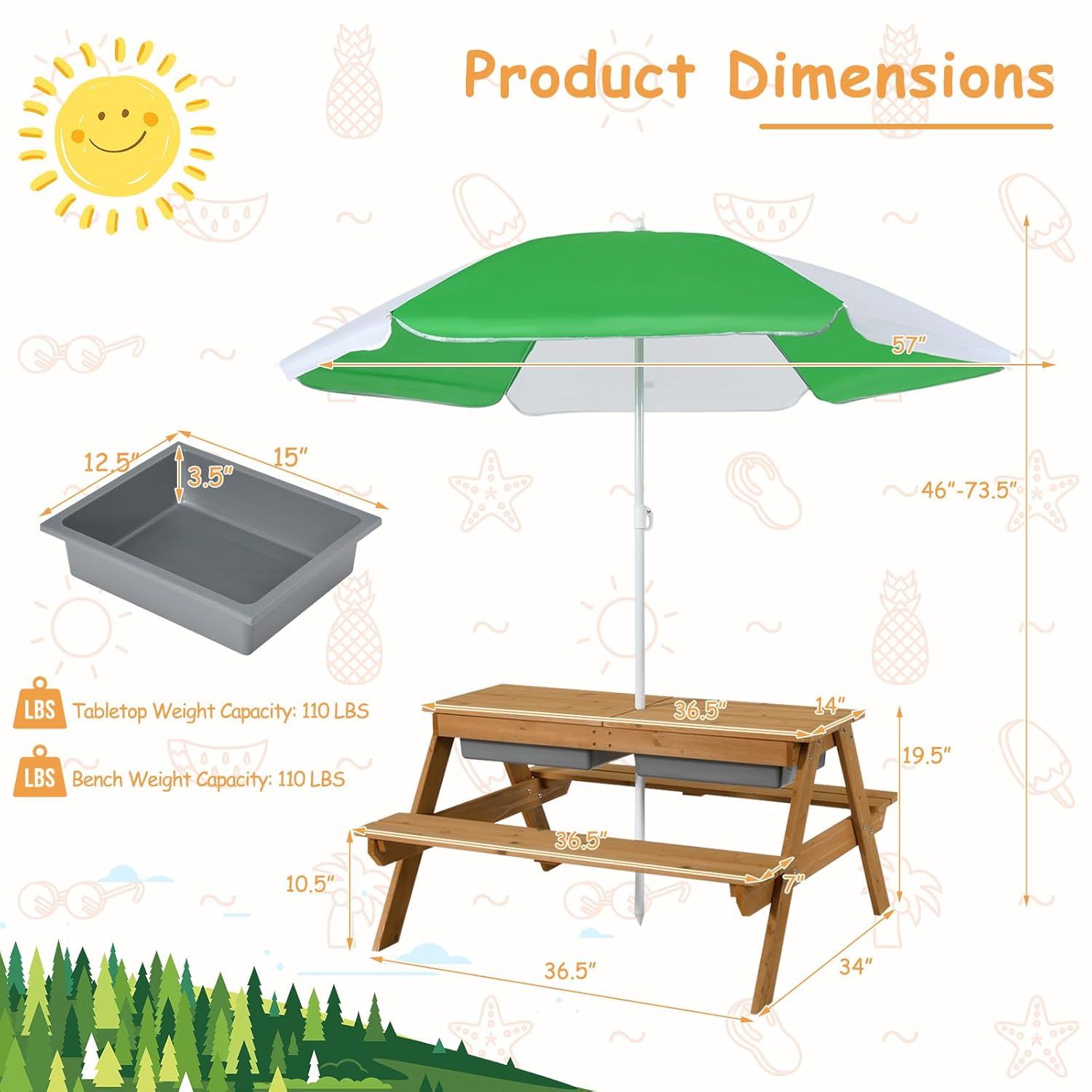 4in1 삼나무 어린이 피크닉 테이블 (모래&물놀이통, - Kids Outdoor Umbrella For Table 리뷰 및 가격