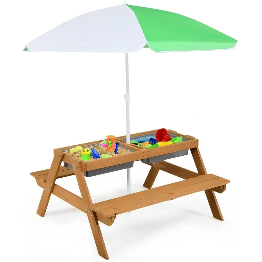 4-in-1 나무 모래놀이 및 물놀이 피크닉 테이블 ( - Kids Outdoor Umbrella For Table 리뷰 및 가격