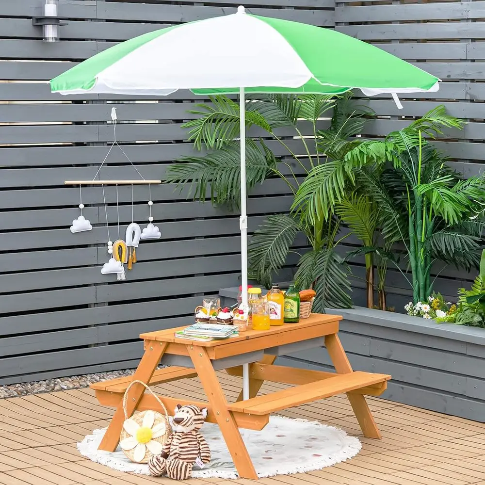 4-in-1 나무 모래놀이 및 물놀이 피크닉 테이블 ( - Kids Outdoor Umbrella For Table 리뷰 및 가격