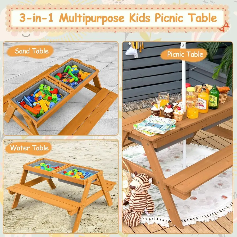 4-in-1 나무 모래놀이 및 물놀이 피크닉 테이블 ( - Kids Outdoor Umbrella For Table 리뷰 및 가격