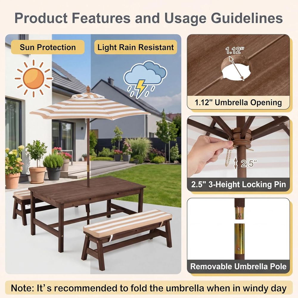 어린이 피크닉 테이블, 대형 42인치 x 23인치 테이 - Kids Outdoor Umbrella For Table 리뷰 및 가격