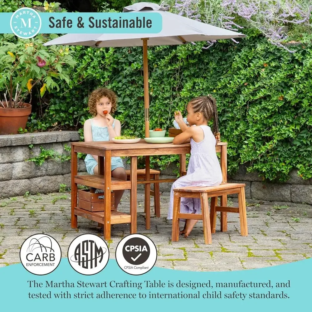 어린이 야외용 크레이트 테이블, 벤치 및 우산 세트:  - Kids Outdoor Umbrella For Table 리뷰 및 가격