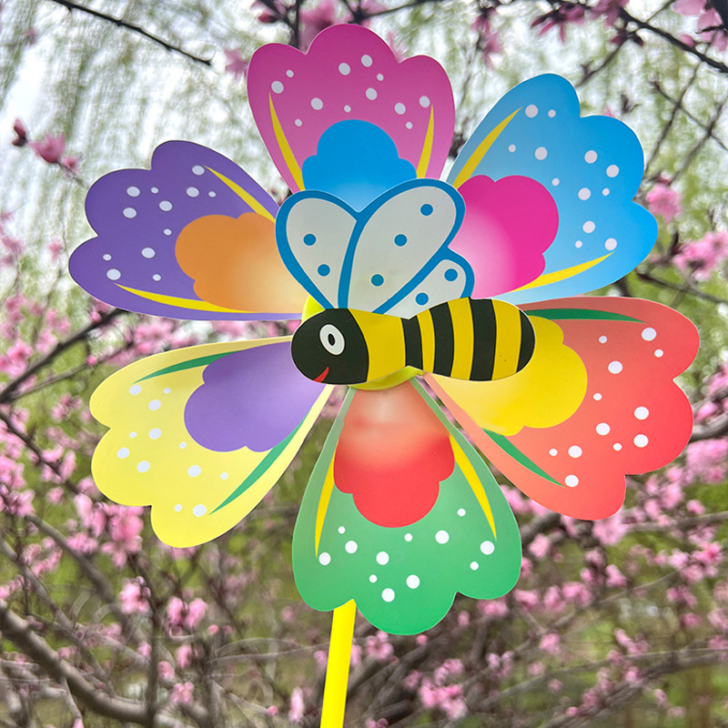 1개 만화 꽃 모양 곤충 손잡이 풍차 잔디 꽃 풍차 야 - Kids Outdoor Yard Toys 리뷰 및 가격