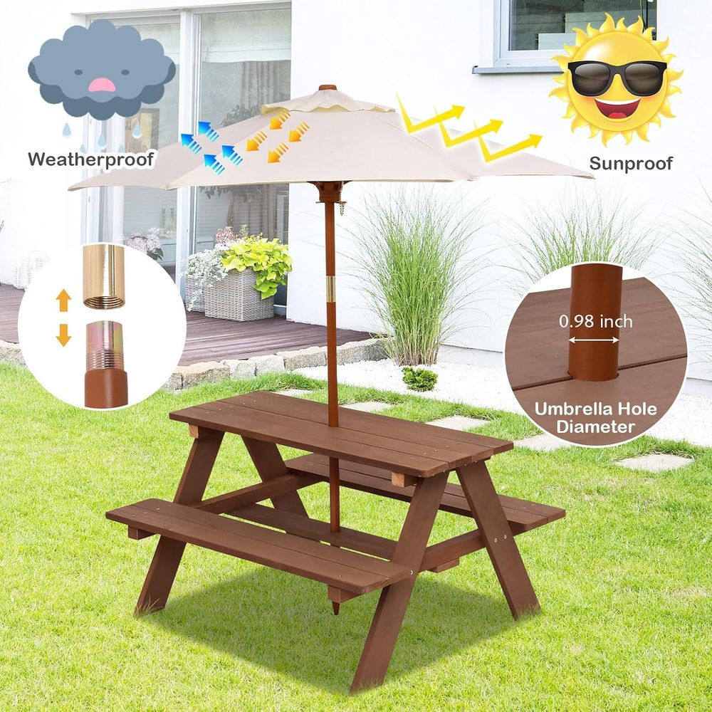 튼튼한 나무로 만든 어린이 피크닉 테이블 세트, 탈부착 - Kids Outdoor Umbrella For Table 리뷰 및 가격