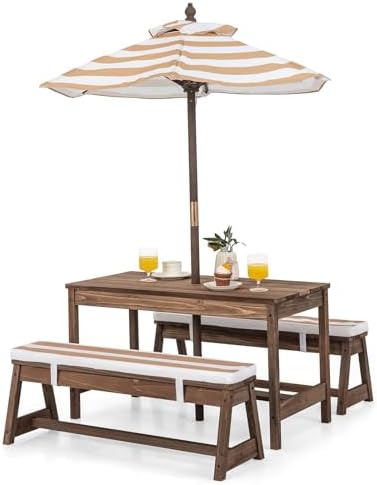 어린이 피크닉 테이블, 야외용 나무 테이블 & 벤치 세 - Kids Outdoor Umbrella For Table 리뷰 및 가격