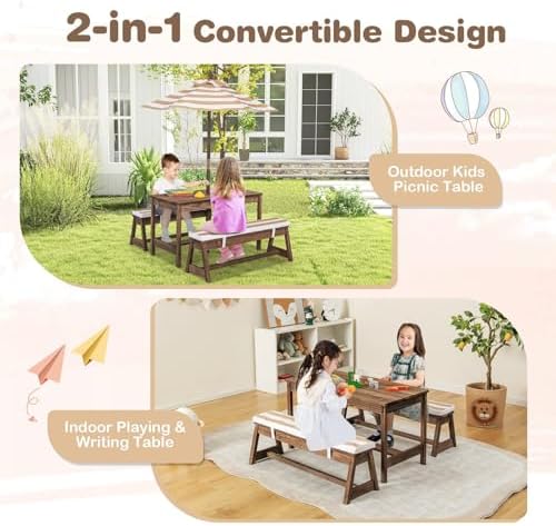 어린이 피크닉 테이블, 야외용 나무 테이블 & 벤치 세 - Kids Outdoor Umbrella For Table 리뷰 및 가격