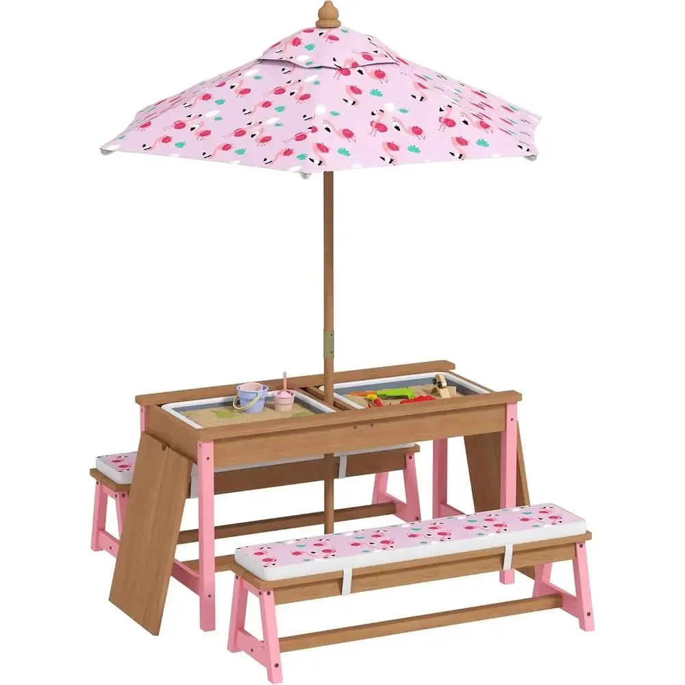 우산, 쿠션, 수납함이 포함된 나무 피크닉 테이블 세트 - Kids Outdoor Umbrella For Table 리뷰 및 가격