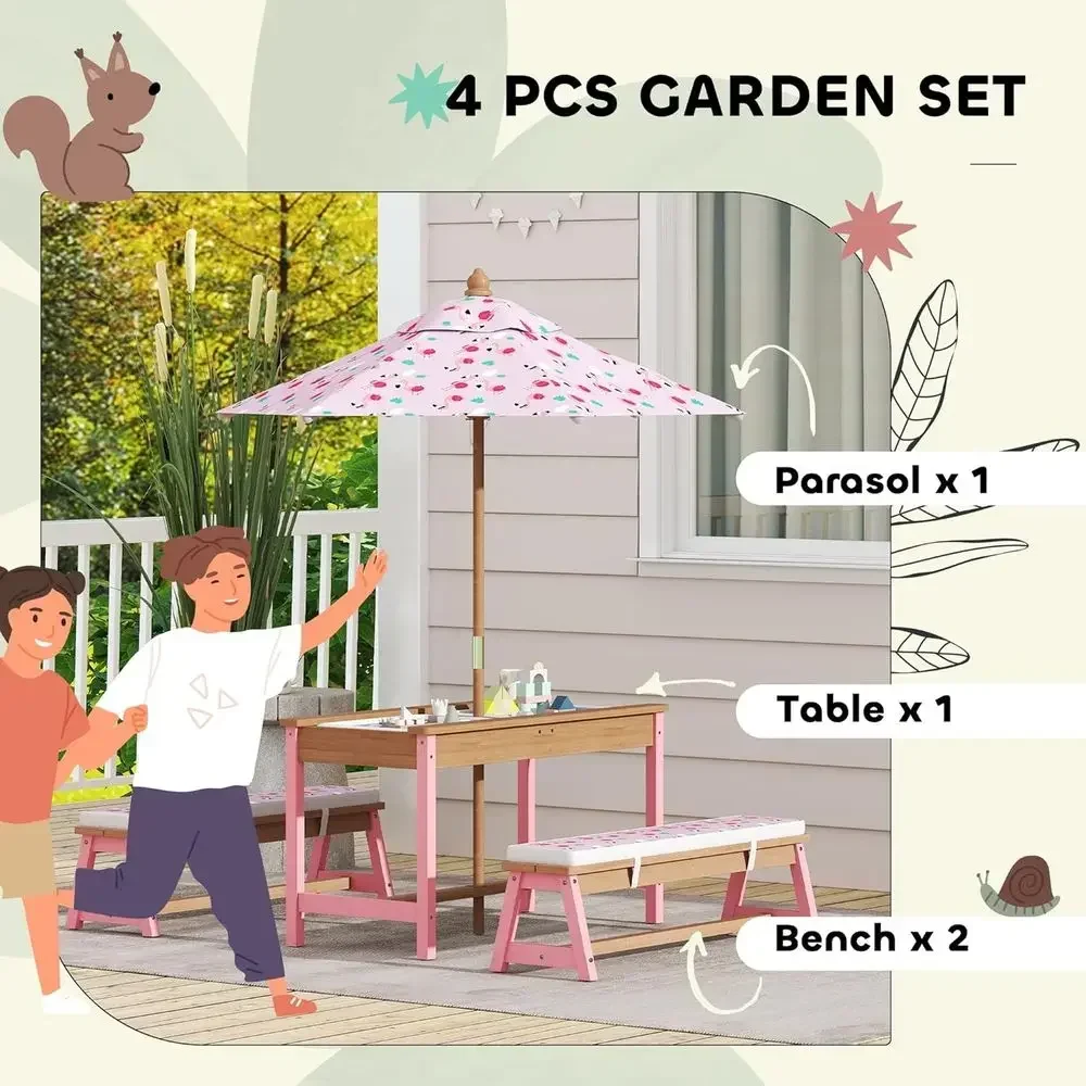우산, 쿠션, 수납함이 포함된 나무 피크닉 테이블 세트 - Kids Outdoor Umbrella For Table 리뷰 및 가격