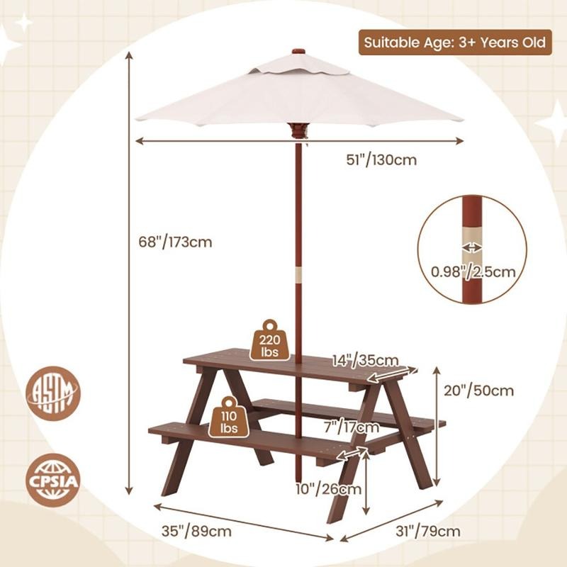 야외용 4인용 어린이 피크닉 테이블 벤치 세트 (탈부착 - Kids Outdoor Umbrella For Table 리뷰 및 가격