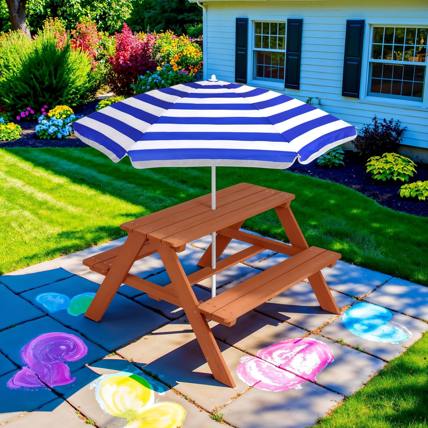 우드 키즈 피크닉 테이블(우산 포함), 야외 활동 테이 - Kids Outdoor Umbrella For Table 리뷰 및 가격