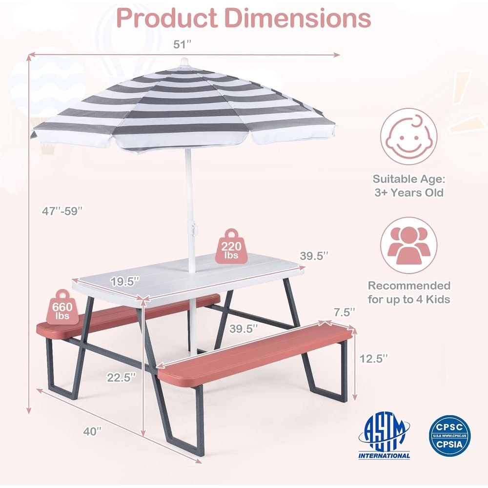 어린이 피크닉 테이블, 유아용 야외 테이블 및 벤치 세 - Kids Outdoor Umbrella For Table 리뷰 및 가격